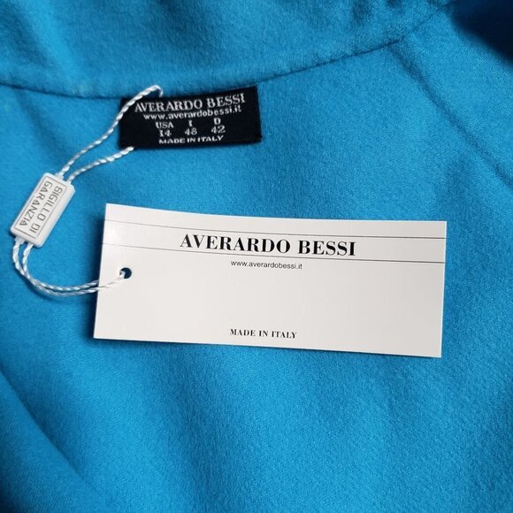Averado Bessi Designer 100% Wool Coat Turquoise Blue NWT size 14 - Picture 11 of 14